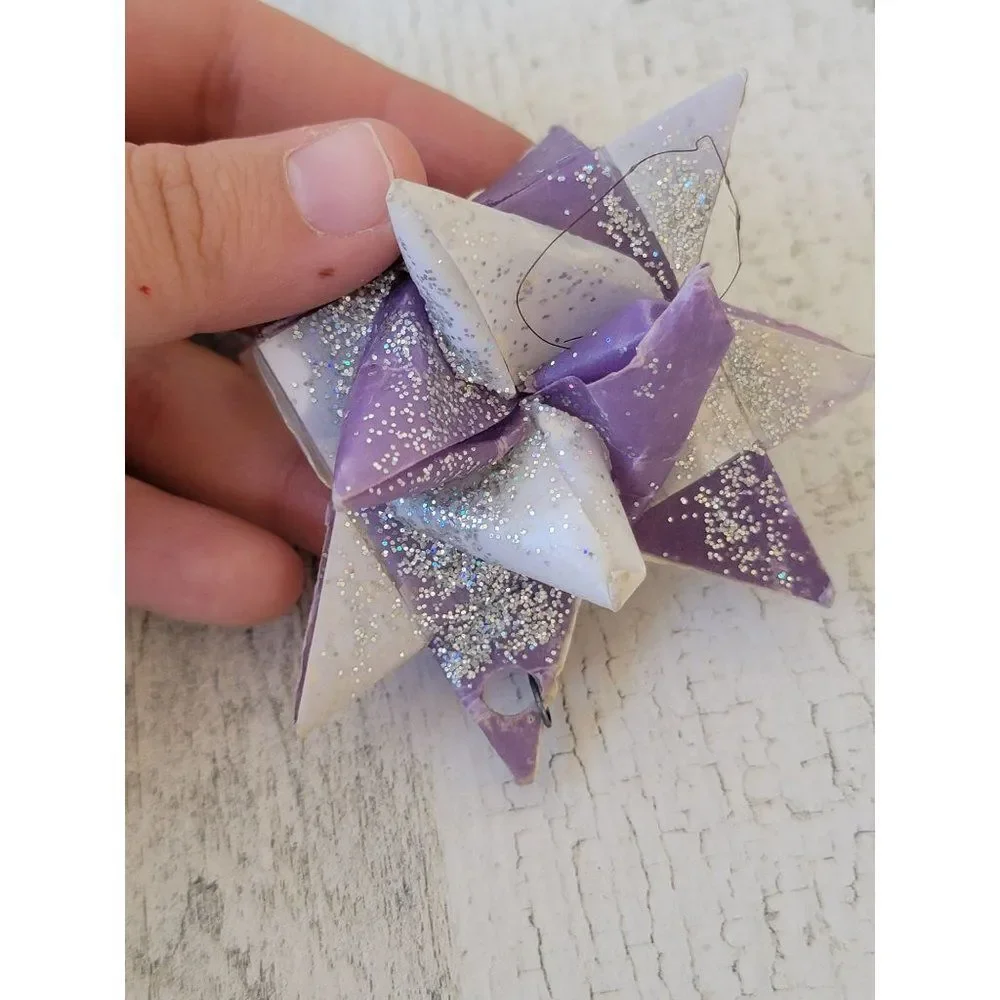 Handmade glitter‎ bow purple Xmas ornament Decor figure